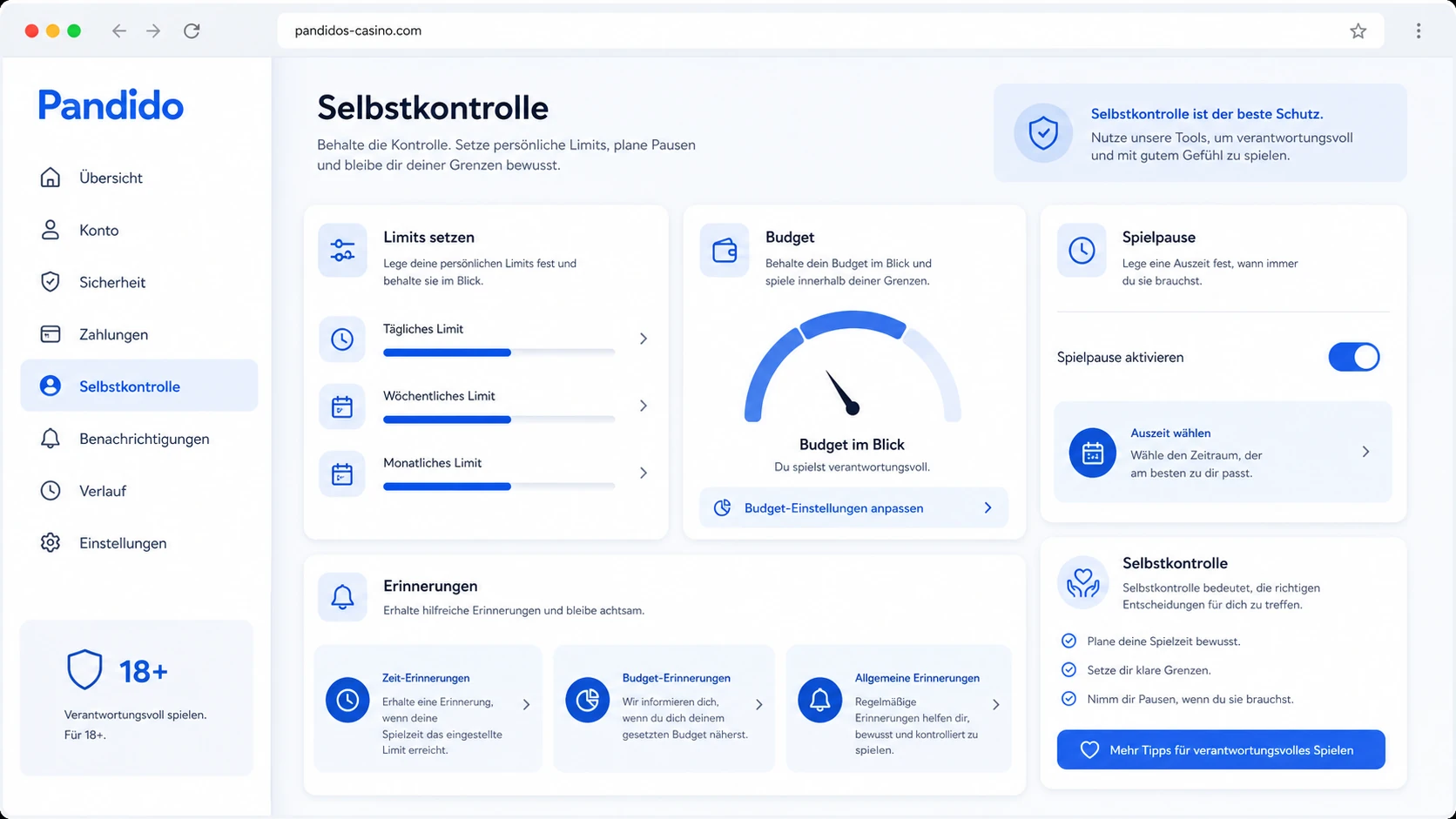 Registrierung, Limits und verantwortungsvolles Spielen
